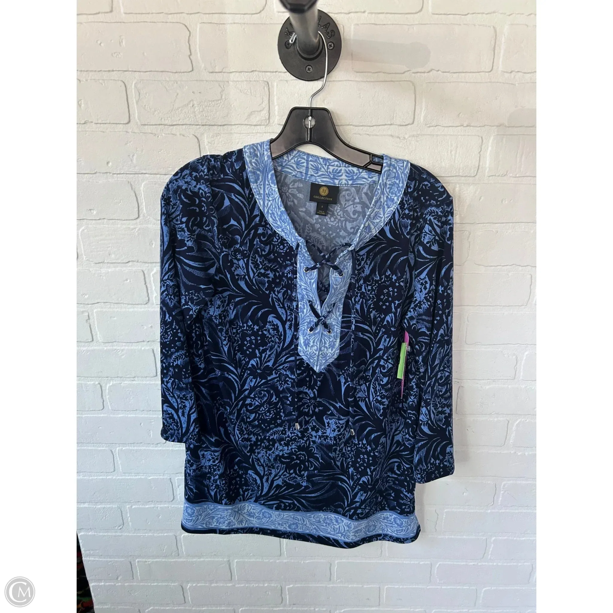 Top 3/4 Sleeve By Jm Collections In Blue, Size: S
