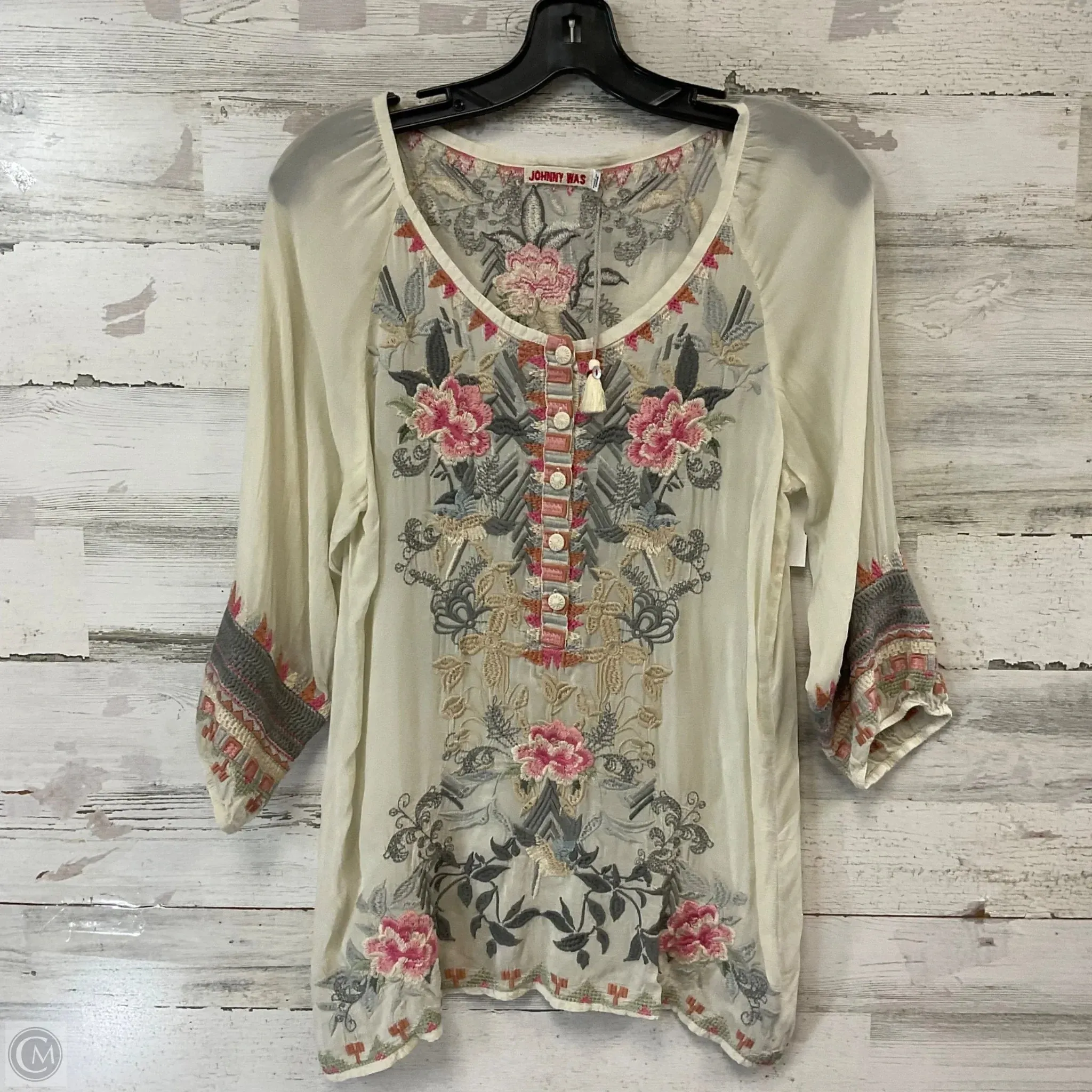 Top 3/4 Sleeve By Johnny Was In Cream, Size: Xs