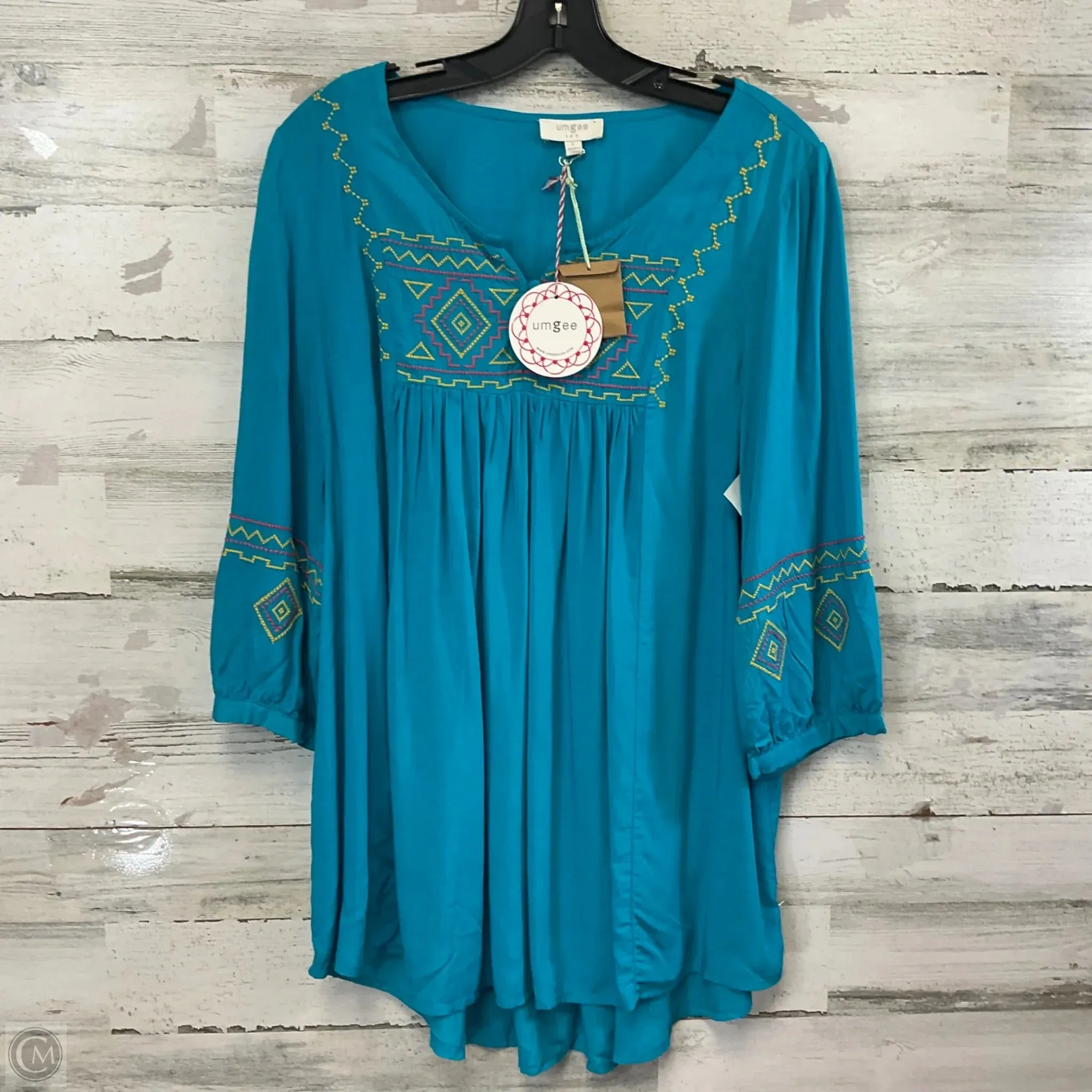 Top 3/4 Sleeve By Umgee In Blue, Size: L