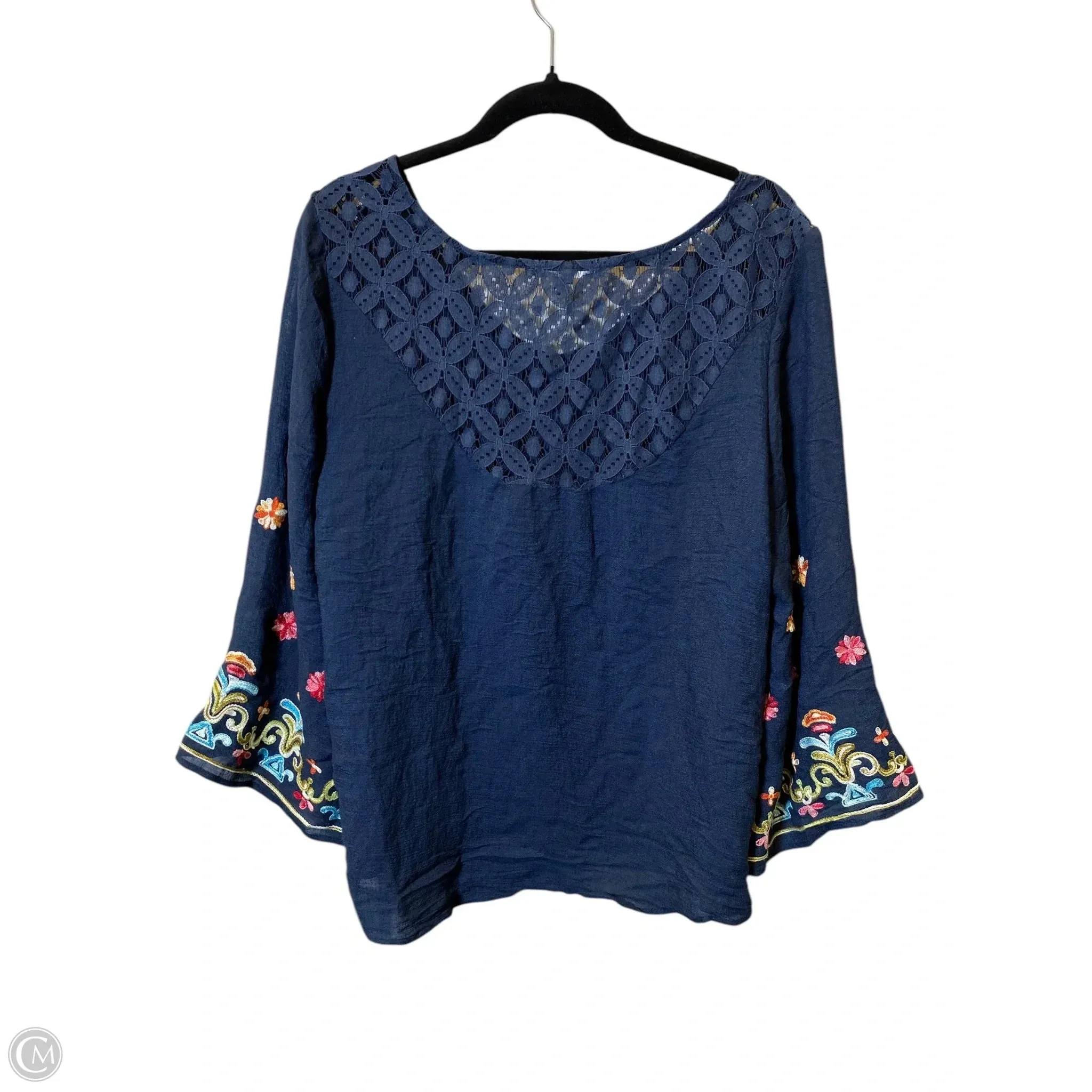 Top 3/4 Sleeve By Valerie Stevens In Navy, Size: Xl