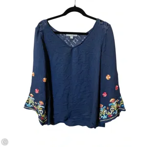 Top 3/4 Sleeve By Valerie Stevens In Navy, Size: Xl