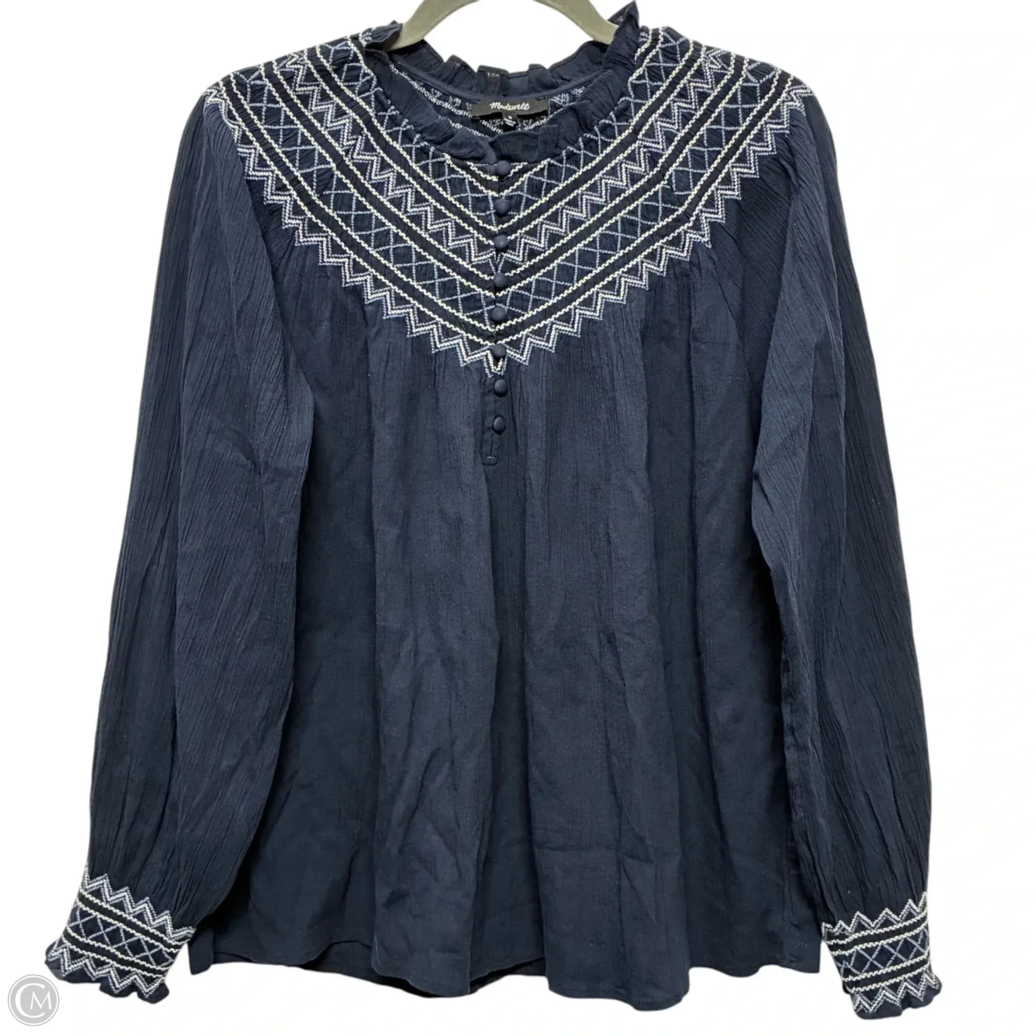 Top Long Sleeve By Madewell In Blue, Size: M