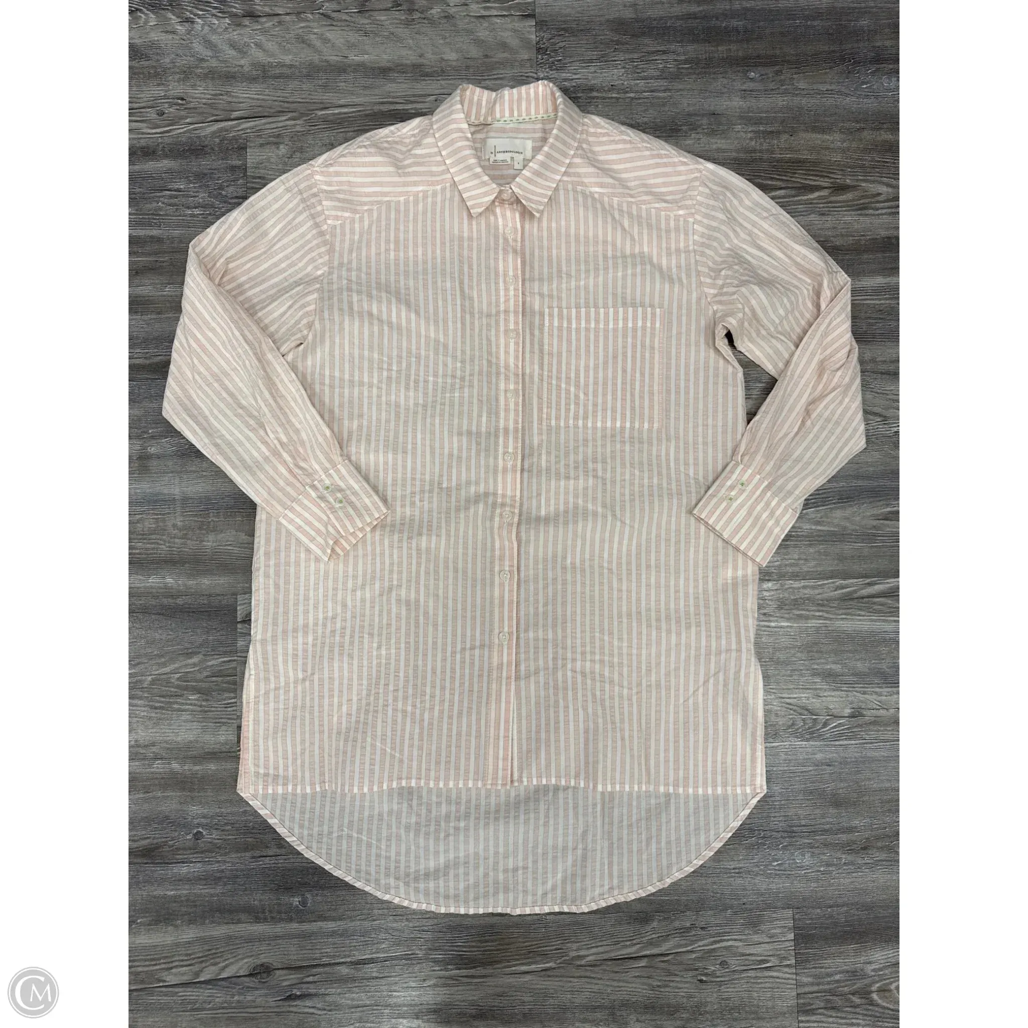 Tunic Long Sleeve By Anthropologie In Pink & White, Size: S