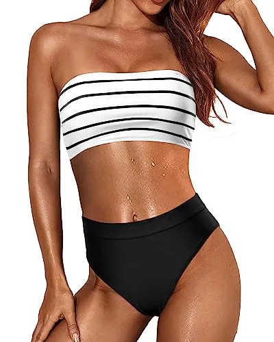 Two Piece Bandeau Swimsuit High Cut Bikini Sets