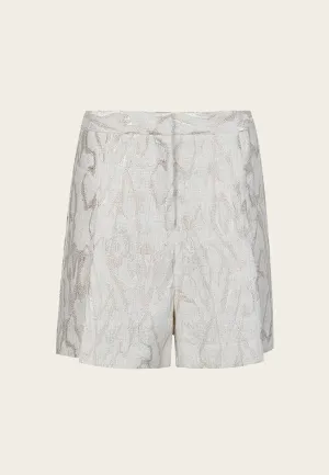 White Jacquard Tweed Thigh-length Shorts