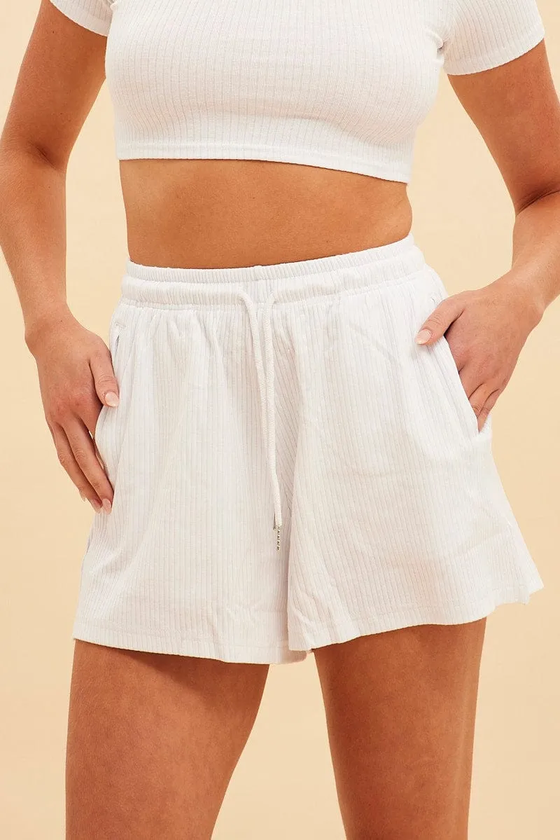 White Prea Rib Drawstring Short