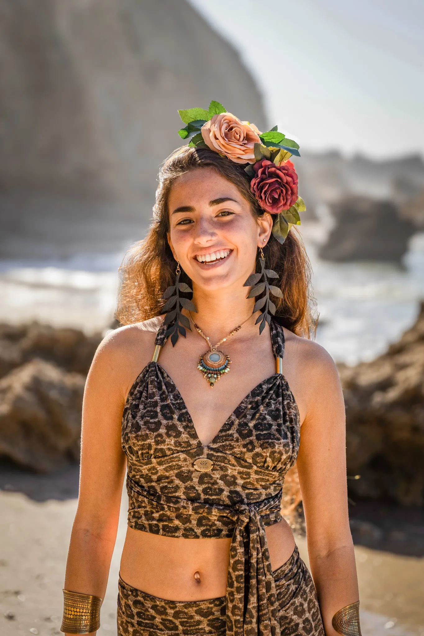 Wholesale - Tie Tank Top in Leopard Print, Unique Yoga Clothes "TAMA"