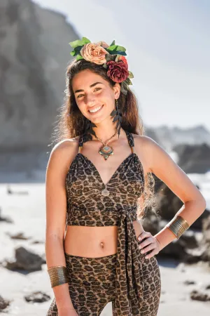 Wholesale - Tie Tank Top in Leopard Print, Unique Yoga Clothes "TAMA"