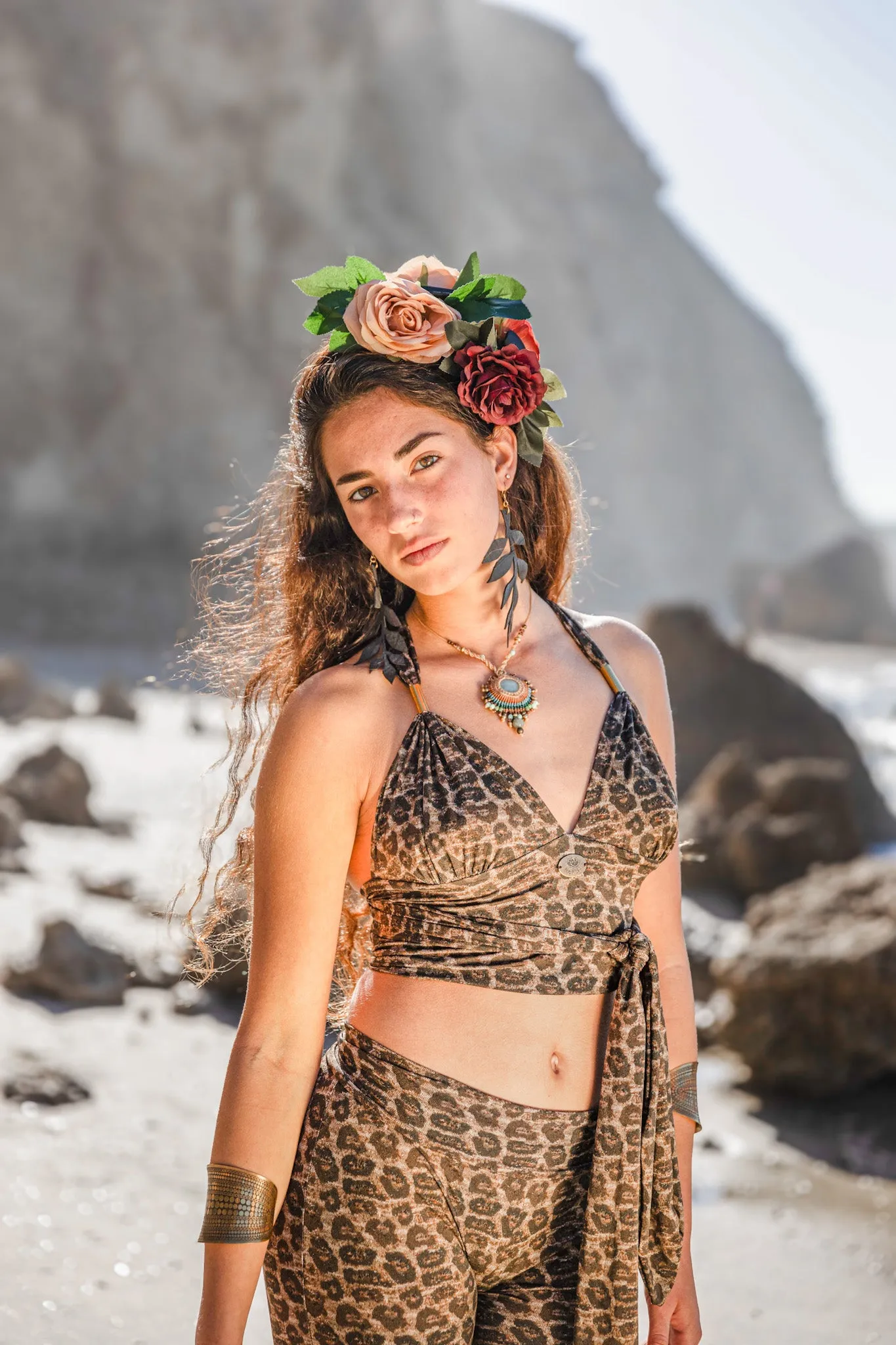 Wholesale - Tie Tank Top in Leopard Print, Unique Yoga Clothes "TAMA"