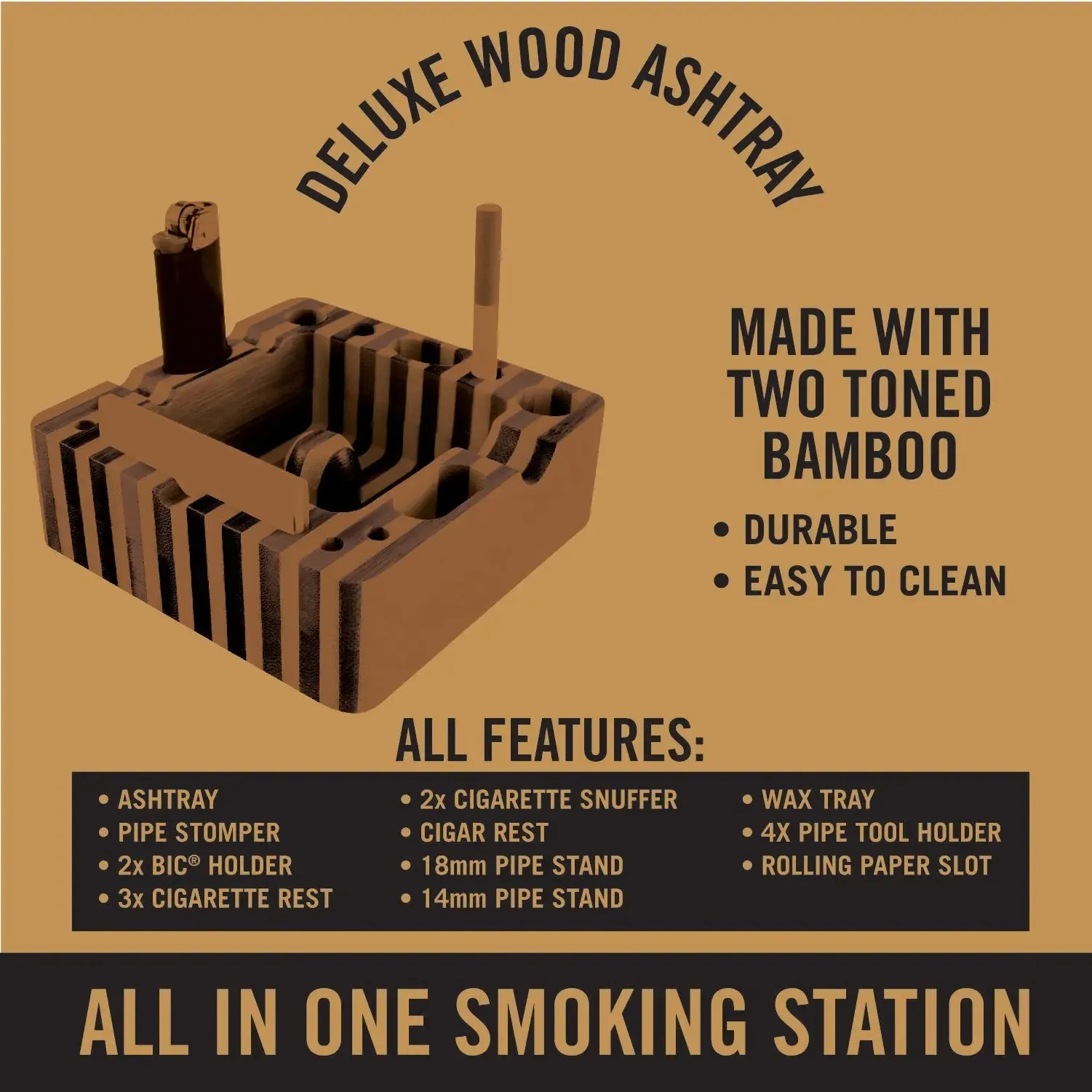 Wood Ashtray Smoker's Station - 6 Per Retail Ready Wholesale Display 21913